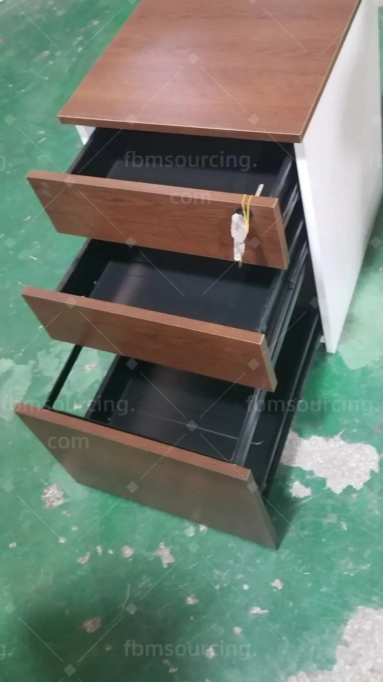 Mobile drawer pedestal with drawers open at the inspection