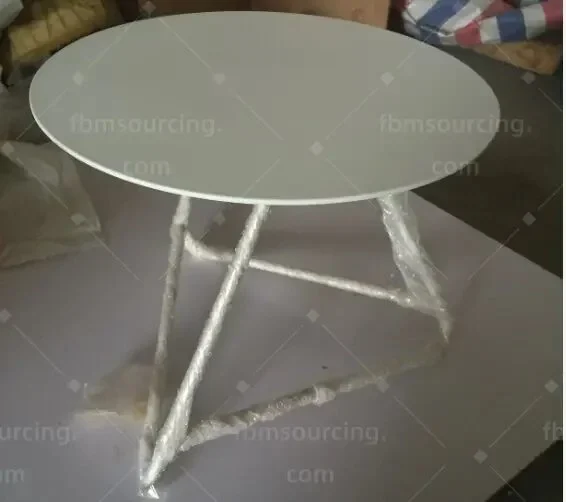 Round table with wrapped legs, tabletop and leg structure reviewed at the inspection