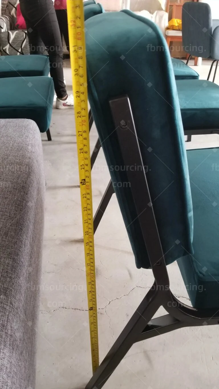 Velvet chair on a steel frame, height measured