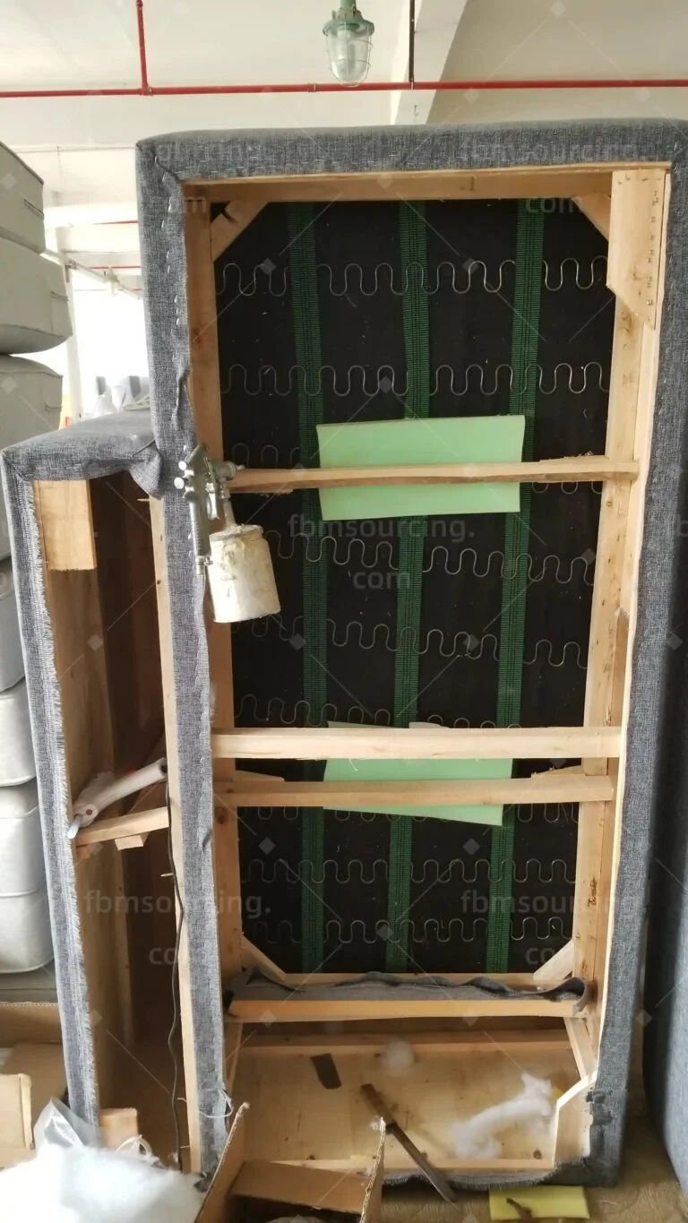 Sofa module frame with springs and timber structure before covering
