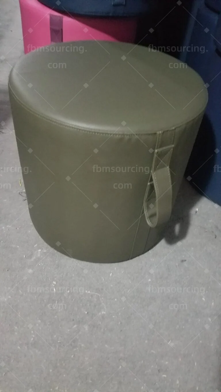 Olive upholstered stool with a carry handle